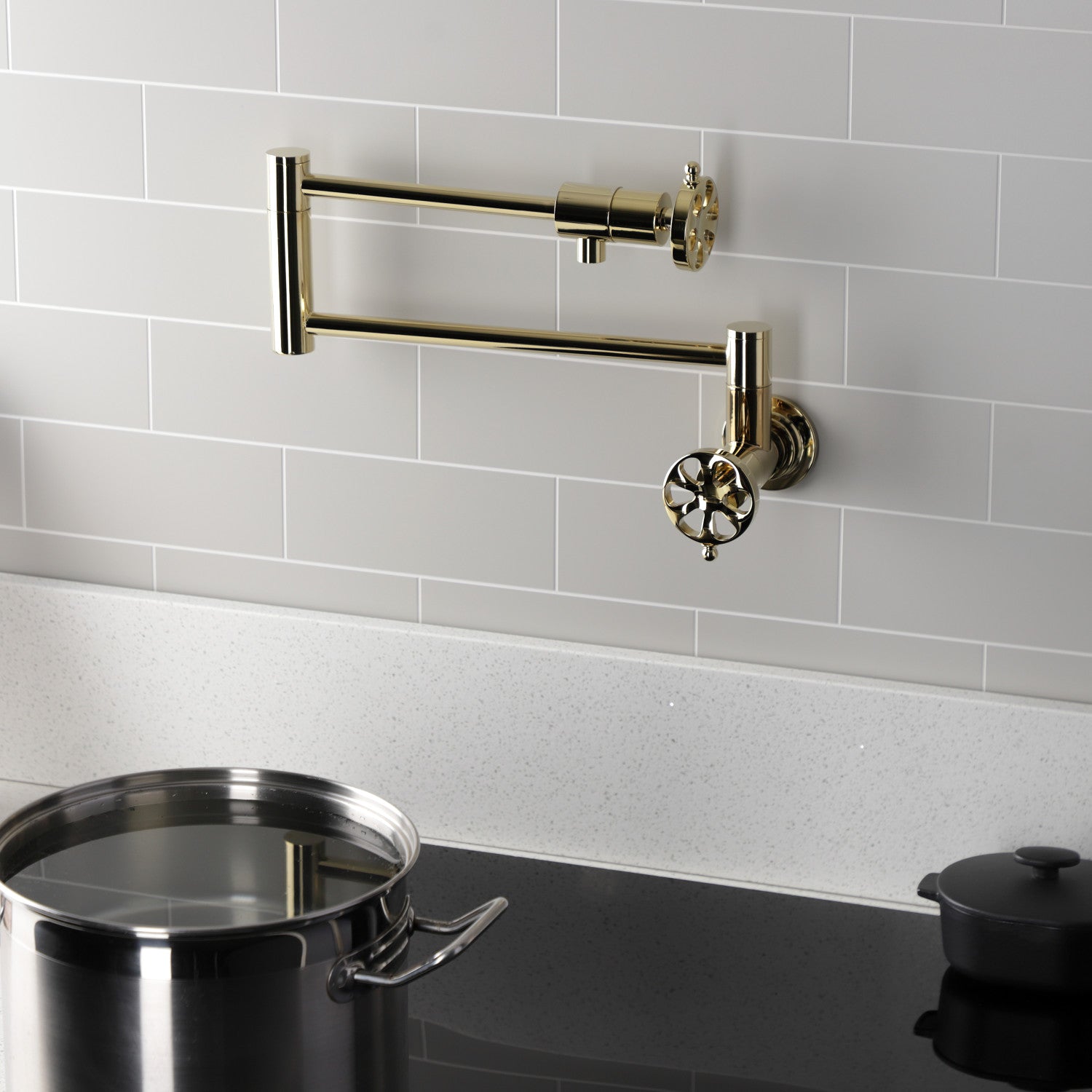 Kingston Sona KS4102RX - Belknap Two-Handle 1-Hole Wall Mount Pot Filler Faucet, Polished Brass — thumbnail 2